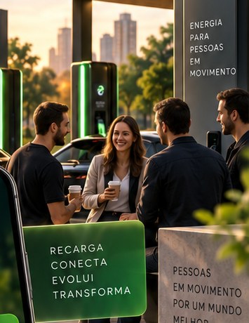 Pessoas conversando em um espaço de convivência do Energy Club